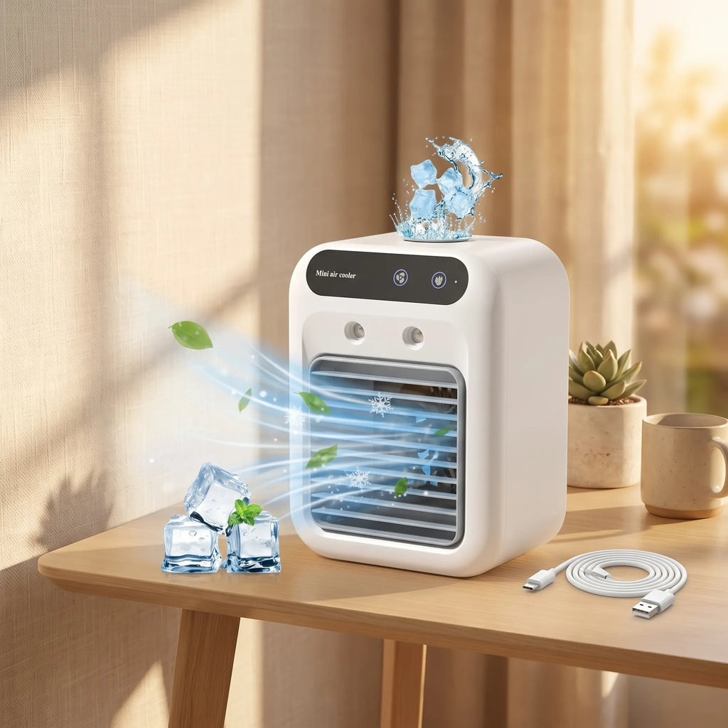 Ultra-Quiet Portable Mini Air Cooler & Humidifier | 500ml USB Rechargeable Desk Fan