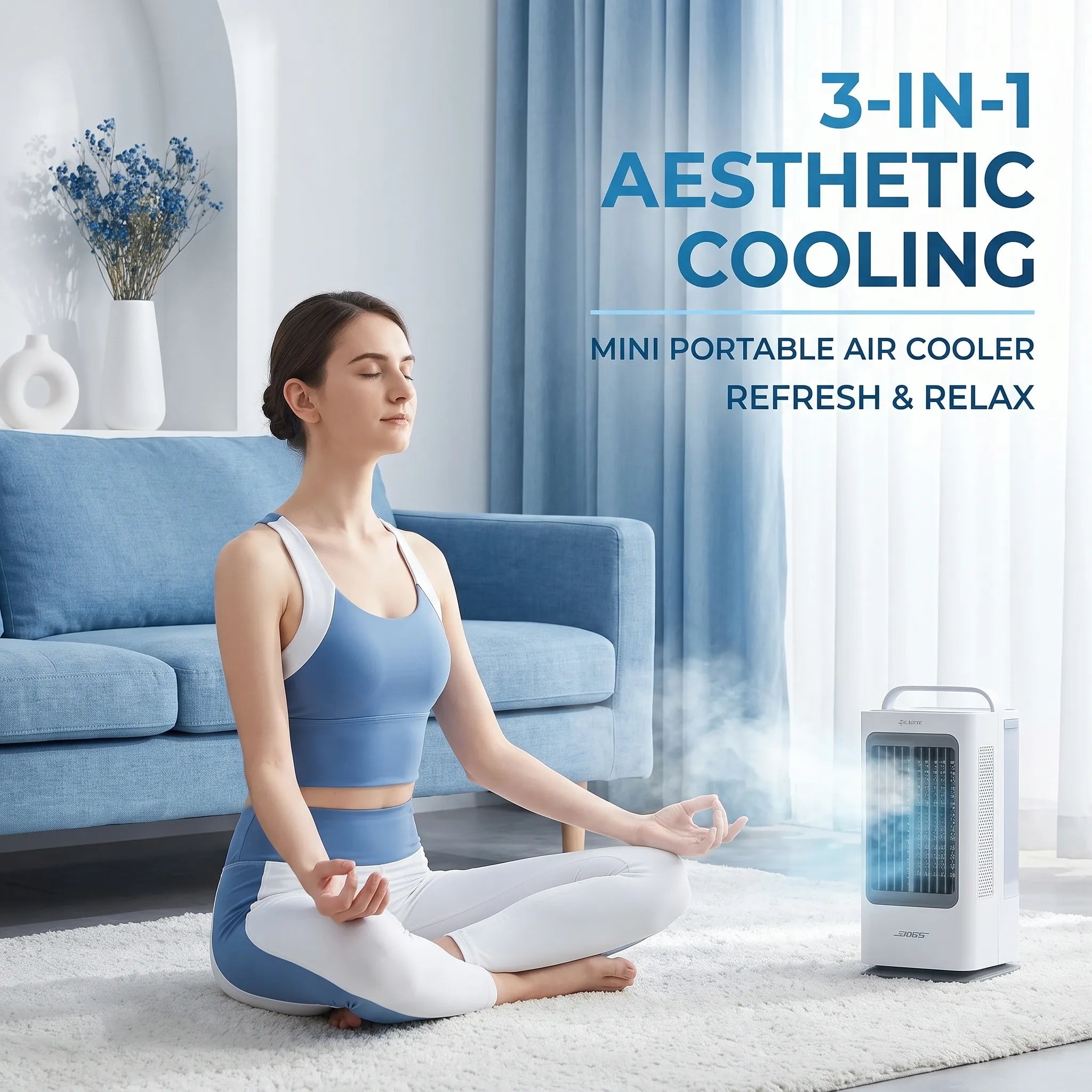1700ml 3-in-1 Portable Mini Air Cooler & Humidifier | 120° Oscillating Bladeless Desk Fan with Smart Touch