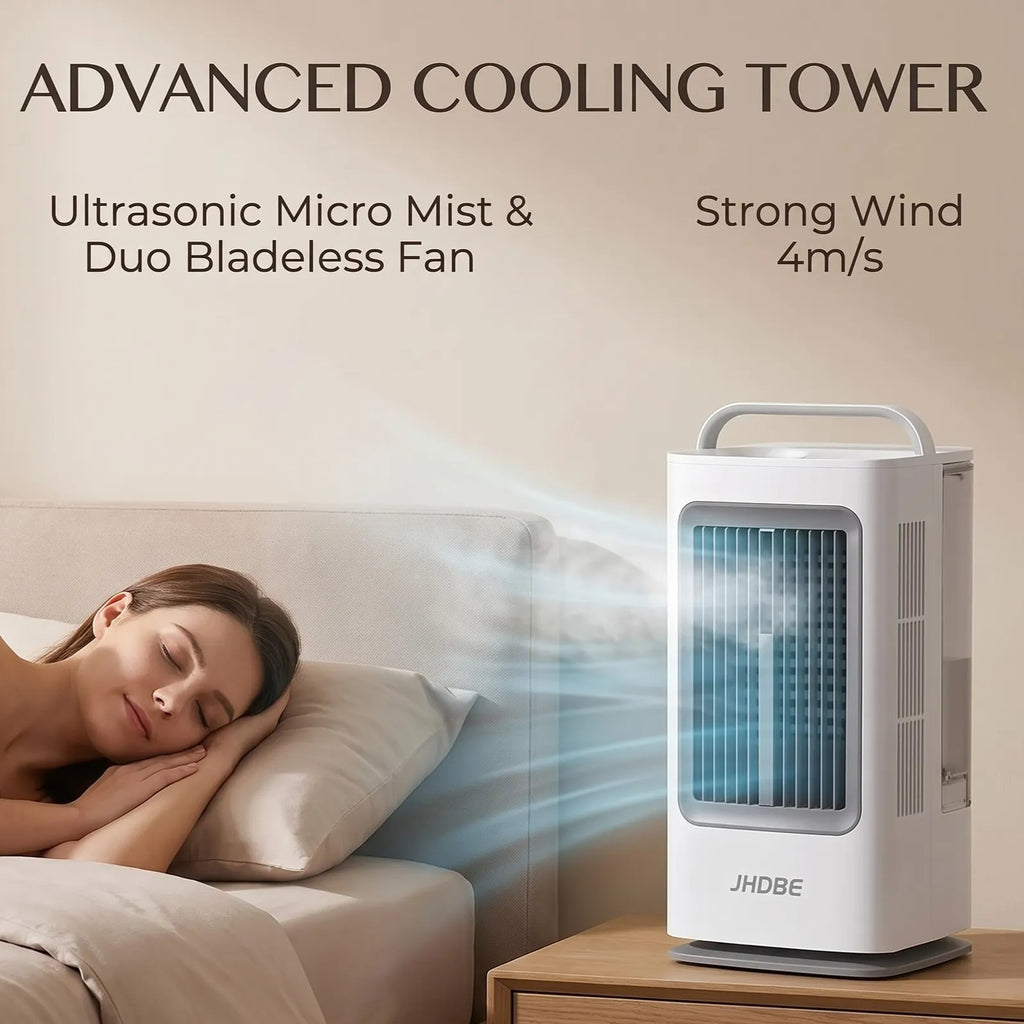 1700ml 3-in-1 Portable Mini Air Cooler & Humidifier | 120° Oscillating Bladeless Desk Fan with Smart Touch