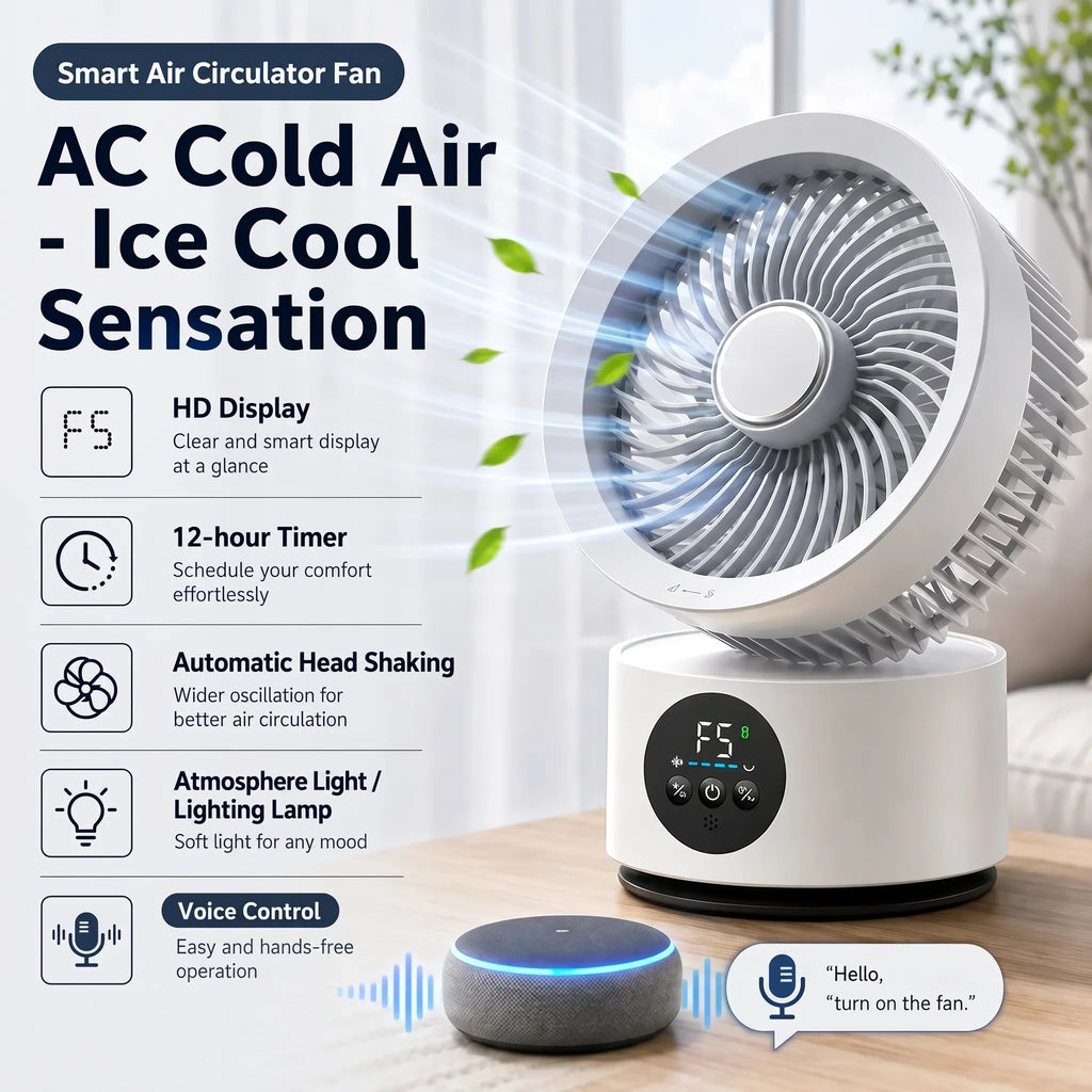 Portable Wall-Hanging Fan With Remote And Voice Control | Smart Voice Rechargeable USB Household Electric Folding Fan Nightlight Air Cooler