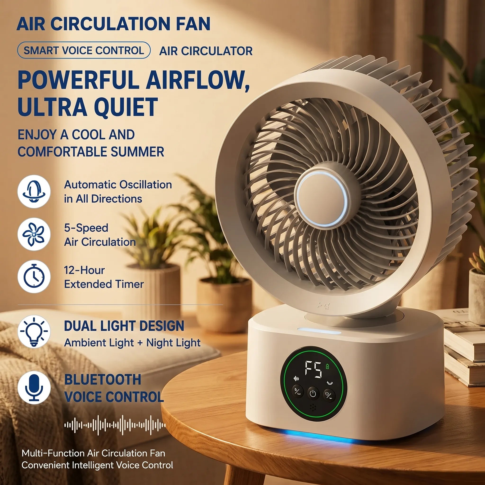 Portable Wall-Hanging Fan With Remote And Voice Control | Smart Voice Rechargeable USB Household Electric Folding Fan Nightlight Air Cooler