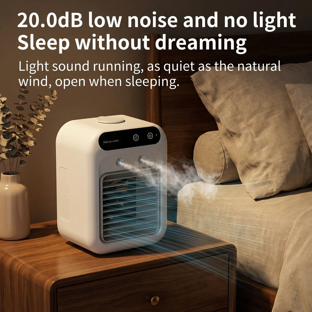 Ultra-Quiet Portable Mini Air Cooler & Humidifier | 500ml USB Rechargeable Desk Fan